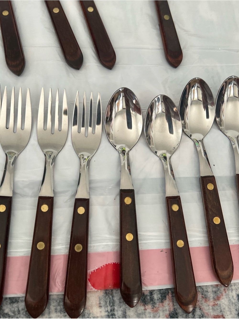 29 pcs Mid Century Flatware Vintage Town & Country Wood Handle Fork Spoon Knife